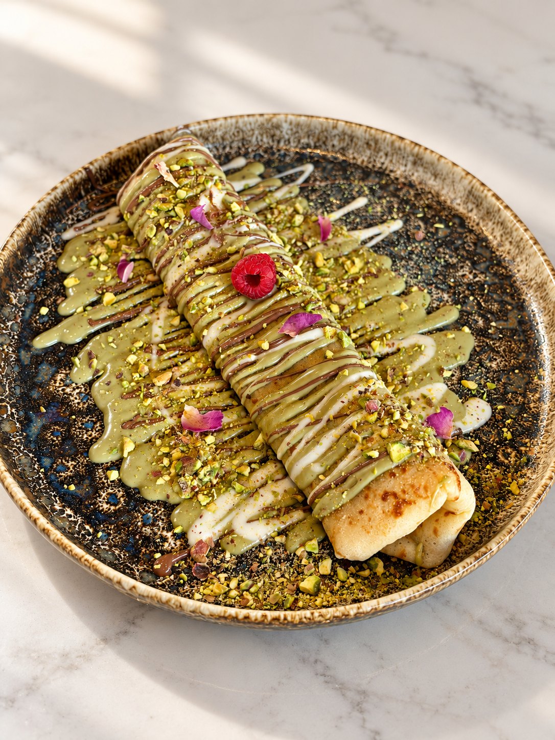 Crêpe pistache nappée de crème de pistache