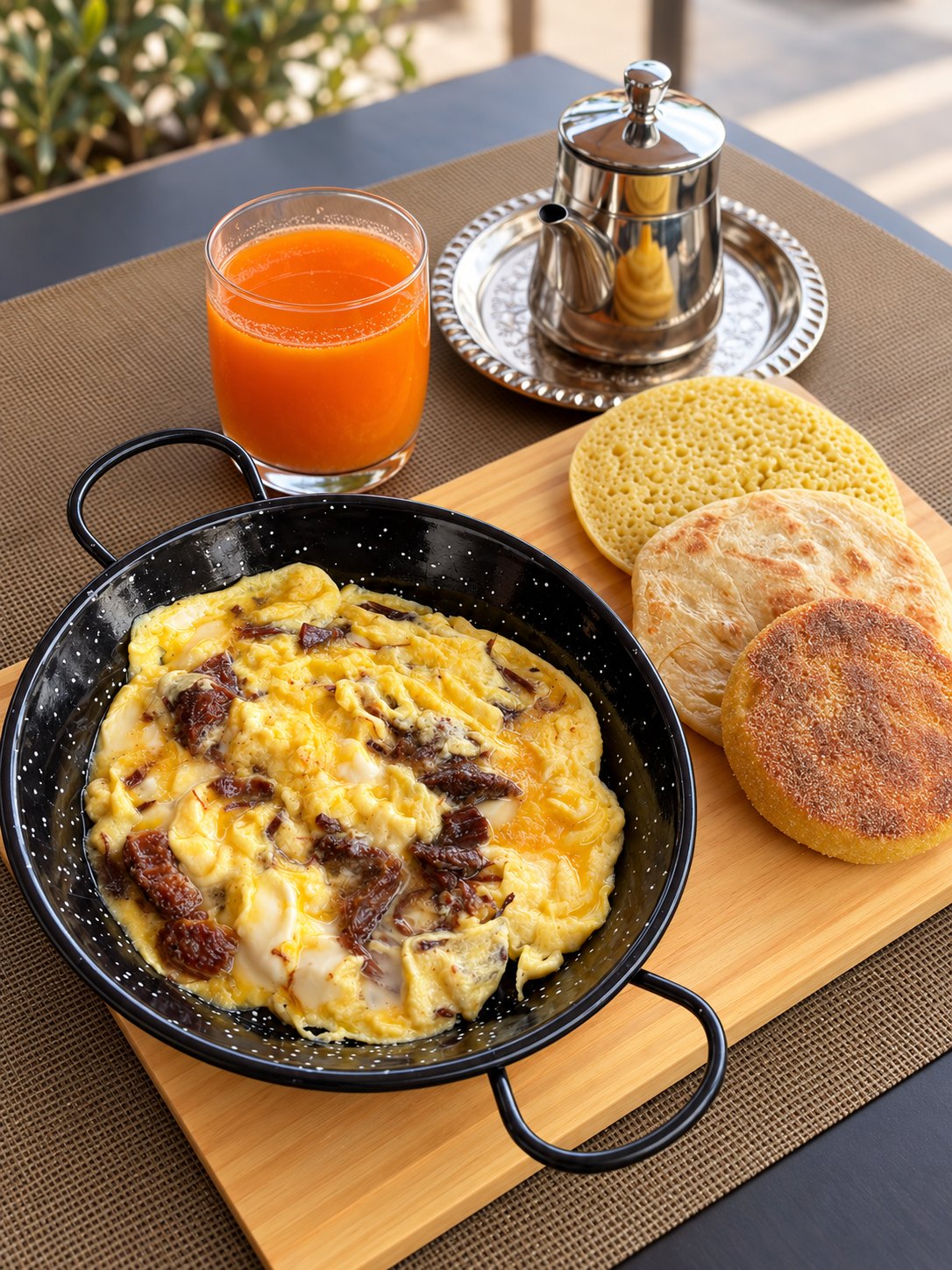 Petit-déjeuner Fassi : msemen, baghrir, harcha, œufs au khlii